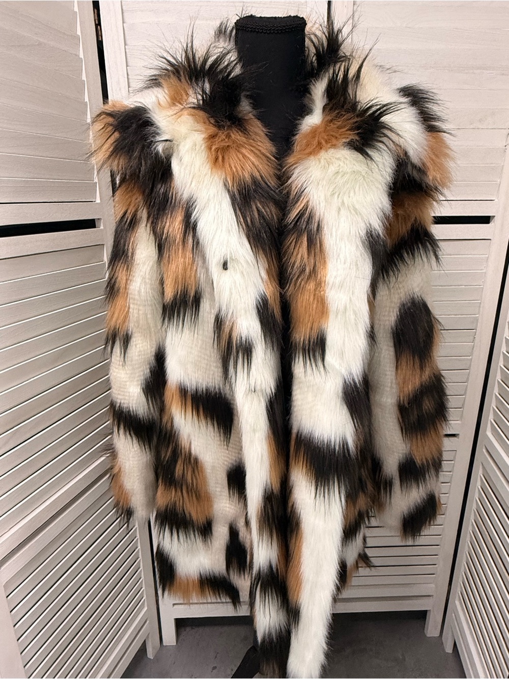 Fabulous Furs Multi-Color Faux Fur Coat in Black White Brown